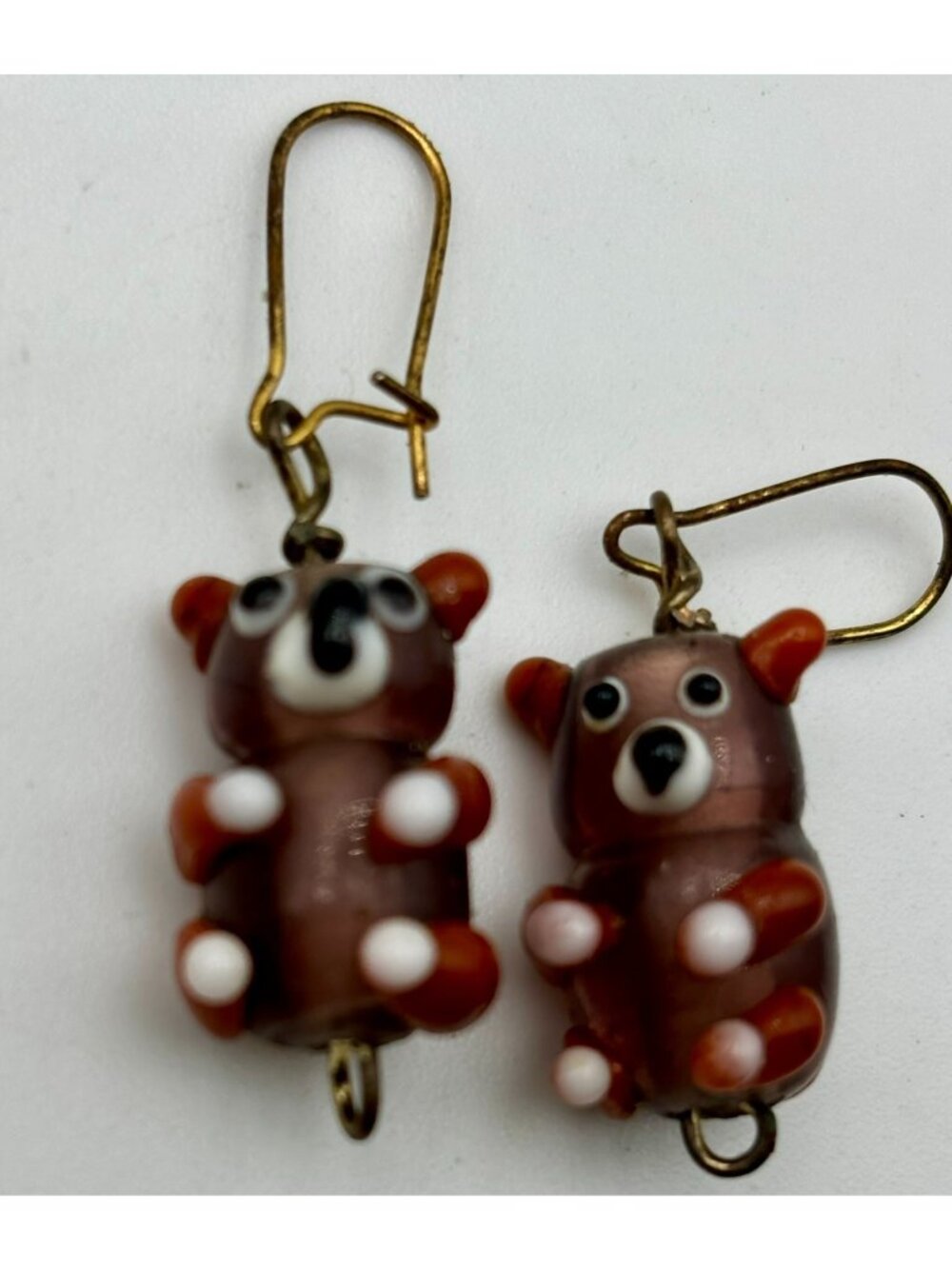Vintage Cuddly Teddy Bear Lampwork Glass Earrings